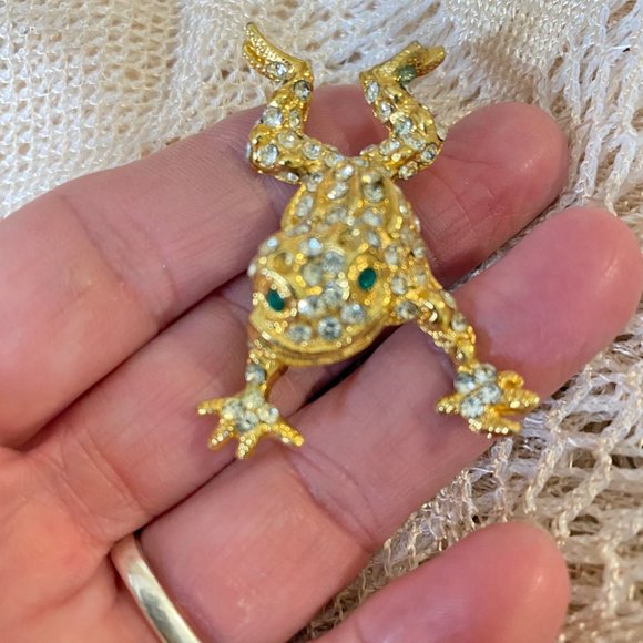 Vintage Rhinestone Frog Pin Brooch - Picture 1 of 3